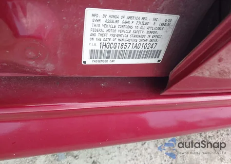 2001 Honda Accord 3.0 Ex z USA, uszkodzony, nr VIN 1HGCG16571A010247